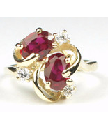 R016, Created Ruby, 10KY Gold Ring - £196.40 GBP