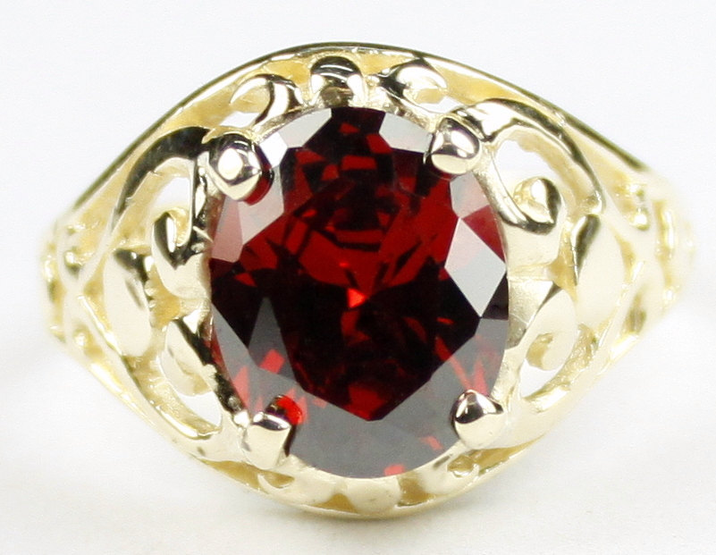 R004, Burgundy CZ, 10KY Gold Ring