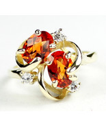 R016, Created Padparadsha Sapphire, 10KY Gold Ring - £208.44 GBP