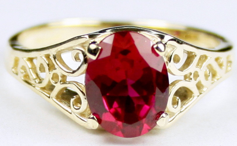 R005, Created Ruby, 10KY Gold Ring