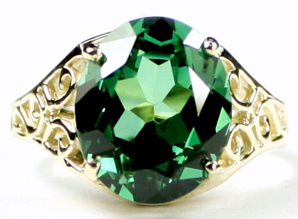 R057, Created Emerald Spinel, 10KY Gold Ring