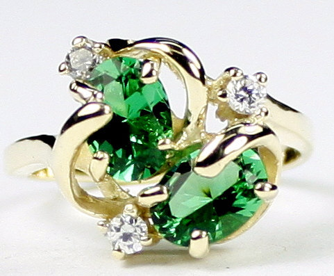 R016, Created Emerald Spinel, 10Ky Gold Ring