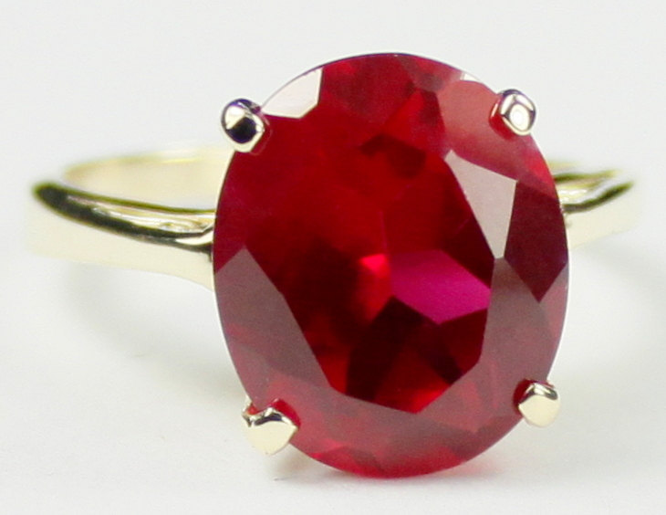 R055, 12x10mm Created Ruby, 10Ky Gold Ring - £257.91 GBP