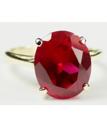R055, 12x10mm Created Ruby, 10Ky Gold Ring - £258.51 GBP