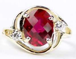 R021, Created Ruby, 10KY Gold Ring - £294.75 GBP