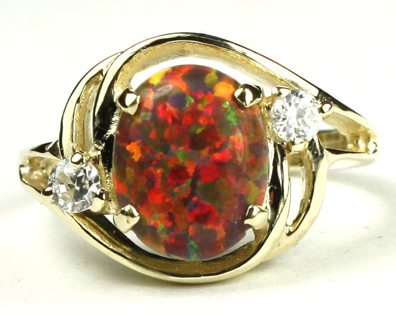 R021, Created Red Brown Opal, 10KY Gold Ring