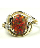 R021, Created Red Brown Opal, 10KY Gold Ring - £207.58 GBP