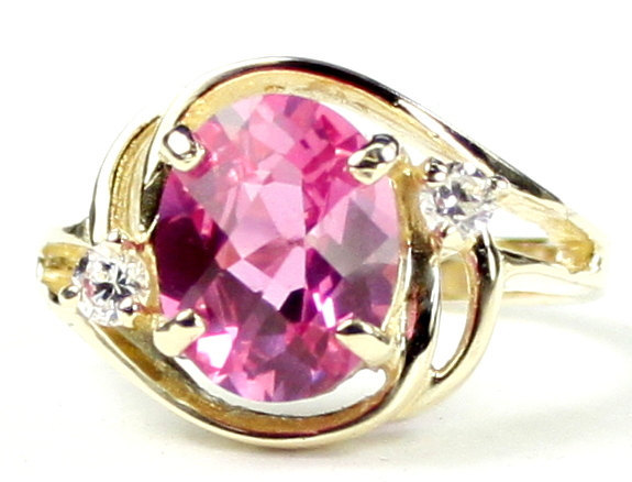 R021, Created Pink Sapphire, 10KY Gold Ring