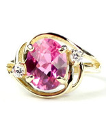 R021, Created Pink Sapphire, 10KY Gold Ring - £288.38 GBP