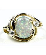 R021, Created White Opal, 10KY Gold Ring - £284.89 GBP