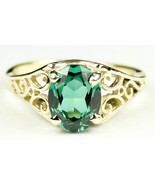 R005, Created Emerald Spinel, 10KY Gold Ring - £228.55 GBP