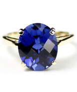 R055, 12x10mm Created Blue Sapphire, 10Ky Gold Ring - $319.32