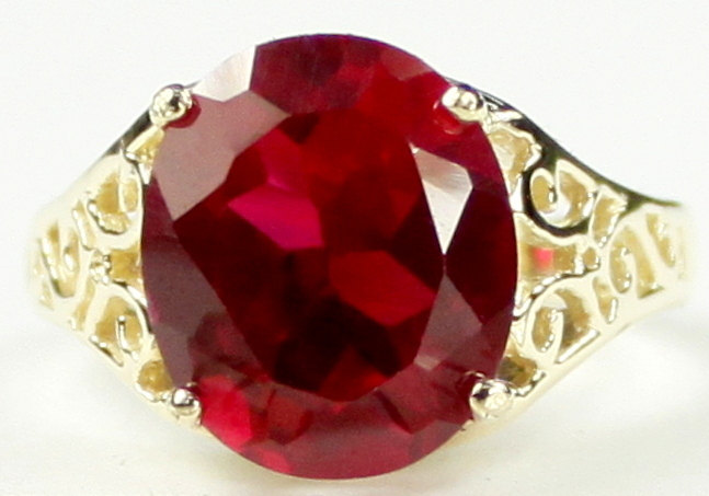 R057, Created Ruby, 10KY Gold Ring