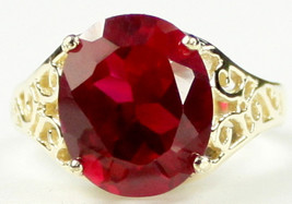 R057, Created Ruby, 10KY Gold Ring - £297.57 GBP