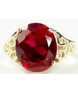 R057, Created Ruby, 10KY Gold Ring - £298.26 GBP