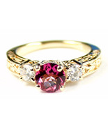 R254, Created Pink Sapphire w/ 2 Accents, 10KY Gold Ring - £225.21 GBP
