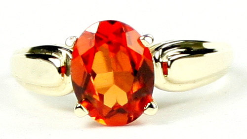 R058, Created Padparadsha Sapphire, 10Ky Gold Ring