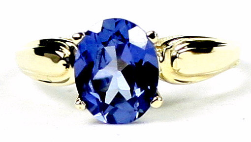 R058, Created Blue Sapphire, 10Ky Gold Ring
