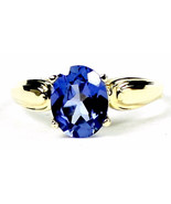 R058, Created Blue Sapphire, 10Ky Gold Ring - £212.62 GBP