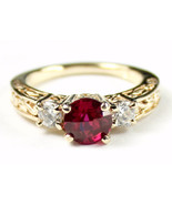 R254, Created Ruby w/ 2 Accents, 10KY Gold Ring - £222.62 GBP