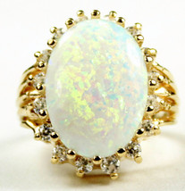 R270, Created White Opal, 16 CZ accents, 10K Gold Ring - £549.35 GBP