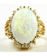 R270, Created White Opal, 16 CZ accents, 10K Gold Ring - £555.16 GBP