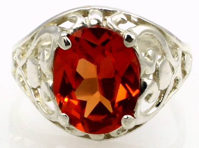 SR004, Created Padparadsha Sapphire, Sterling Silver Ring