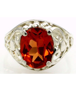 SR004, Created Padparadsha Sapphire, Sterling Silver Ring - £44.67 GBP
