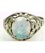 SR004, Created White Opal, 925 Sterling Silver Ring - £41.23 GBP