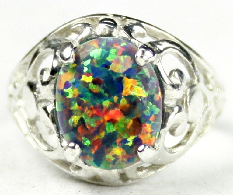 SR004, Created Black Opal, 925 Sterling Silver Ring
