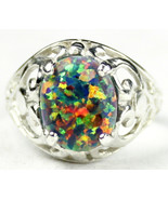 SR004, Created Black Opal, 925 Sterling Silver Ring - £41.23 GBP