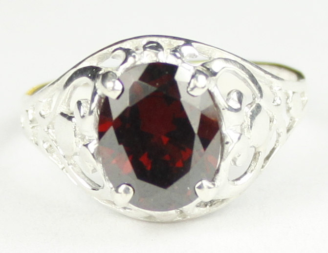 SR004, Burgundy CZ, 925 Sterling Silver Ring