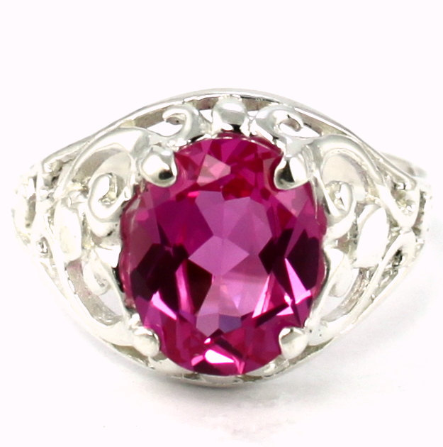 SR004, Created Pink Sapphire, 925 Sterling Silver Ring