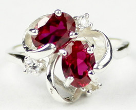 SR016, Created Ruby, 925 Sterling Silver Ring - £34.16 GBP