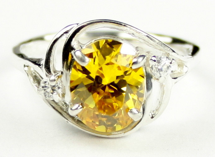 SR021, 10x8mm Golden Yellow CZ, 925 Sterling Silver Ring