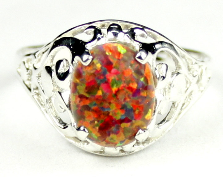 SR004, Created Red/Brown Opal, 925 Sterling Silver Ring