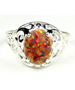 SR004, Created Red/Brown Opal, 925 Sterling Silver Ring - £41.23 GBP