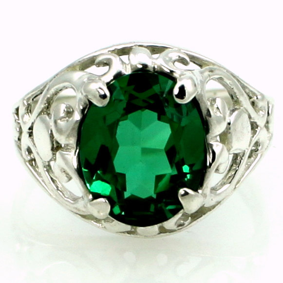 SR004, Created Emerald Spinel, Sterling Silver Ring