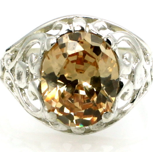 SR004, Champagne CZ, 925 Sterling Silver Ring