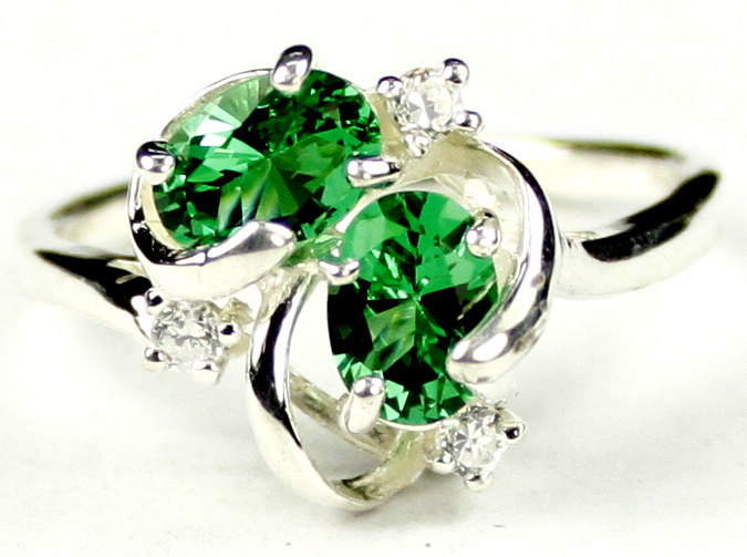 SR016, Created Emerald Spinel, 925 Sterling Silver Ring