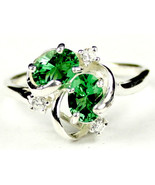SR016, Created Emerald Spinel, 925 Sterling Silver Ring - £47.99 GBP
