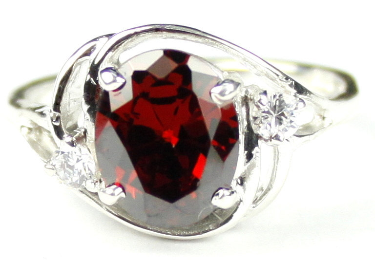 SR021, 10x8mm Burgundy CZ, 925 Sterling Silver Ring