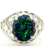 SR004, Created Blue/Green Opal, 925 Sterling Silver Ring - £41.23 GBP