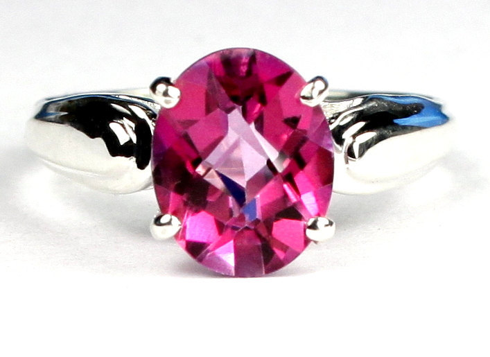 SR058, 9x7mm Created Pink Sapphire, 925 Sterling Silver Ring