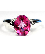 SR058, 9x7mm Created Pink Sapphire, 925 Sterling Silver Ring - £42.05 GBP