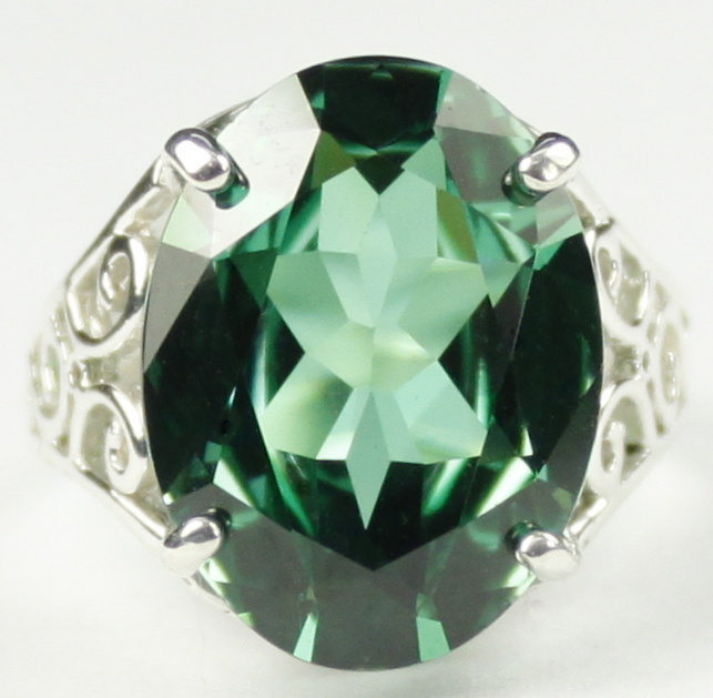 SR049, 16x12mm, 12ct  Created Emerald Spinel, 925 Sterling Silver Ring