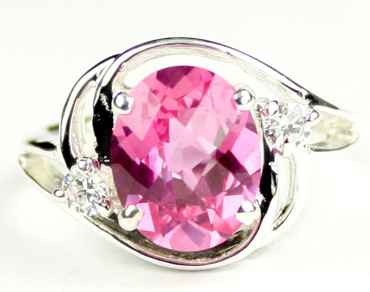 SR021, 10x8mm Created Pink Sapphire, 925 Sterling Silver Ring