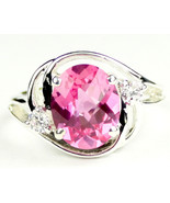 SR021, 10x8mm Created Pink Sapphire, 925 Sterling Silver Ring - £46.99 GBP