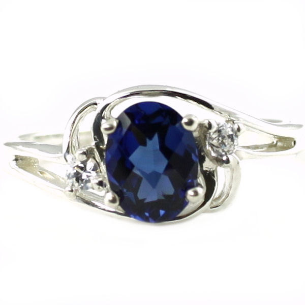 SR176, Created Blue Sapphire, Sterling Silver Ring