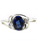 SR176, Created Blue Sapphire, Sterling Silver Ring - £41.27 GBP